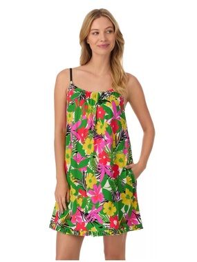 Beauty Sleep Social Vivd Floral Chemise Adjustable SpaghettiStraps RuffleHem EUC